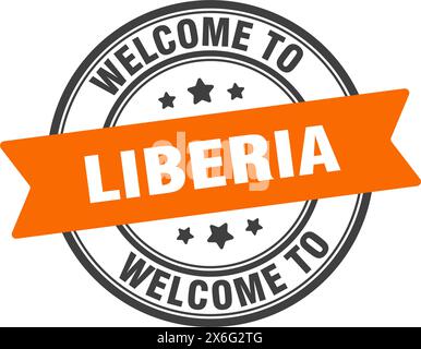 Willkommen bei Liberia. Rundes Liberia-Schild isoliert auf weißem Hintergrund Stock Vektor