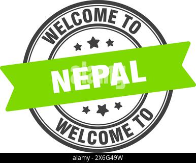 Willkommen bei Nepal STAMP. Nepal rundes Schild isoliert auf weißem Hintergrund Stock Vektor