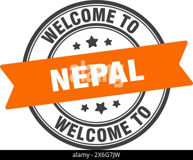 Willkommen bei Nepal STAMP. Nepal rundes Schild isoliert auf weißem Hintergrund Stock Vektor