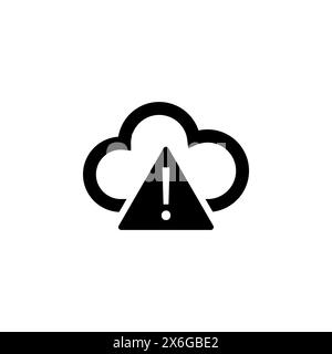 Warnung Cloud Computing, flaches Vektorsymbol für DDoS-Angriffe. Einfaches, ausgefülltes Symbol auf weißem Hintergrund. Warnung Cloud Computing, DDoS-Angriffszeichen Stock Vektor