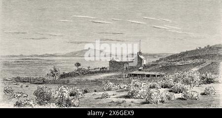 Pipe Spring National Monument, Arizona. Usa. Zeichnung von Albert Tissandier. Die Entdeckungsreise in Utah und Arizona, Kanab und dem Kaibab-Plateau im Jahr 1885. Le Tour du Monde 1886 Stockfoto