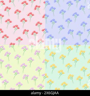 Dekoratives Set aus nahtlosen Mustern mit Blumen Stock Vektor