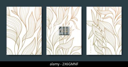 Vektor-Satz von luxuriösen Blattgold Hintergründen, Blumenmuster, abstrakte Blumenkarten. Rahmen, Vorlagen für Schönheitstexturen, Kunstpflanzen-Abdeckungen, elegant Stock Vektor