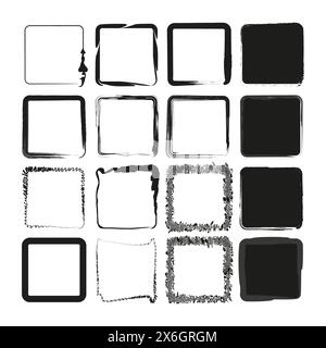 Verschiedene schwarze quadratische Rahmen. Kollektion von einfach zu schleifenden Bändern. Vektorformen für Dekoration und Design. Stock Vektor