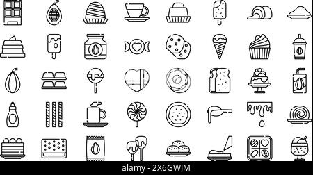Die Kollektion Chocolate Icons ist eine Vektorillustration mit bearbeitbarem Strich. Stock Vektor