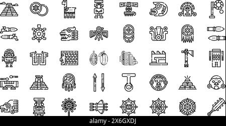 Die Aztec Icons Kollektion ist eine Vektorillustration mit bearbeitbarem Kontur. Stock Vektor