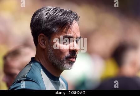 Dateifoto vom 12.05.2024 von David Wagner, dem Manager von Norwich City, der glaubt, je länger seine Mannschaft Leeds im zweiten Leg des Halbfinales der Sky Bet Championship frustrieren kann, wird nur dazu beitragen, den Druck von einem erwartungsvollen Heimpublikum in der Elland Road zu erhöhen. Ausgabedatum: Mittwoch, 15. Mai 2024. Stockfoto