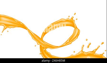 Tropischer Saft Schleife Fluss realistische Vektor-Illustration. Gesundes Getränk. Natürliches Orangengetränk wirbeln in Bewegung 3D-Objekt auf weißem Hintergrund Stock Vektor