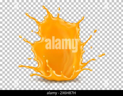 Orangensaft Spritzer Punkt realistische Vektor-Illustration. Bio-Getränk. Gesundes Getränk Spritzen 3D Objekt auf transparentem Hintergrund Stock Vektor