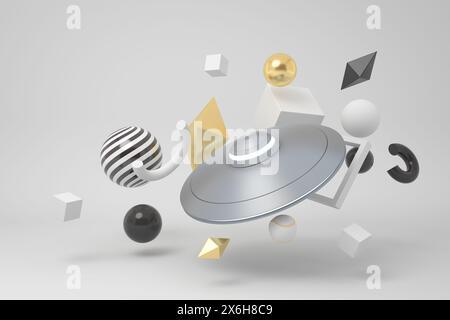 UFO mit abstrakten geometrischen Formen Stockfoto