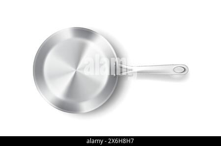 Reinigen Sie leere Pfannen mit glänzender Stahlbeschichtung realistische Vektorillustration. Küchenausstattung zum Kochen von 3D-Objekten auf weißem Hintergrund Stock Vektor