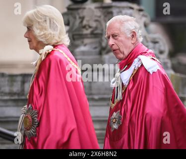 London, Großbritannien. Mai 2024. Der König und die Königin kommen in ihren zeremoniellen Gewändern an. Ihre Majestäten König Karl III. Und Königin Camilla nehmen heute an einem Widmungsgottesdienst für den Orden des Britischen Empire in der St Paul's Cathedral in London Teil. An der Zeremonialfeier nehmen die Ordenspreise sowie viele andere Teil. Quelle: Imageplotter/Alamy Live News Stockfoto