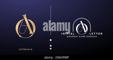 AO elegantes Logo mit Monogramm. Luxuriöse goldene Buchstaben mit silberfarbenen, isolierten Hintergründen für Unternehmen und Unternehmen, Branding-Werbekampagnen Stock Vektor