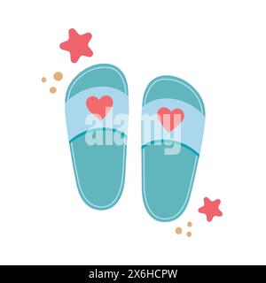 Flipflops-Symbol mit Sternenfischen. Niedliche farbenfrohe Schuhe für das Sommerdesign. Strandurlaubskonzept. Vektor-Cartoon-Illustration isoliert auf weiß. Flach DE Stock Vektor