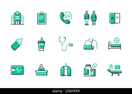 Krankenhaus und Gesundheitswesen - Satz von Linien Design Stil Symbole Stock Vektor