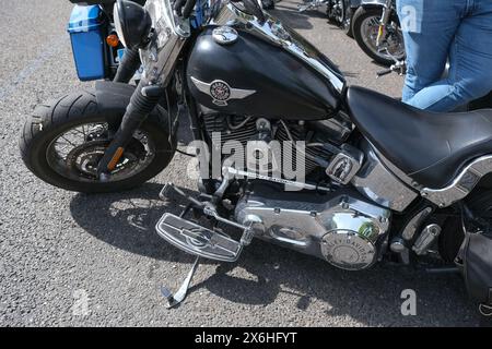 Harley-Davidson Motorräder während einer Harley Davidson Biker-Rallye vor der Parade durch die Straßen von Madrid. Mai 2024 Spanien Stockfoto