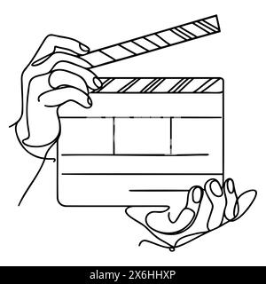 Durchgehende einzeilige Zeichnung von Film Clapper. Stock Vektor