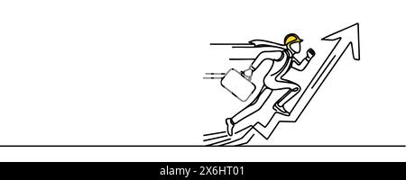Kontinuierliche Linienzeichnung des Geschäftsmannes laufen in die Spitze des Aufwärtspfeils für Geschäft, Vektor-Illustration. Stock Vektor
