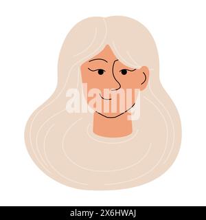 Attraktiver femininer Avatar Vektor Person Gesicht weißer Hintergrund. Langhaarige weiße Frau 2D-Zeichentrickfigur Kopf. Glattes Haar Stock Vektor