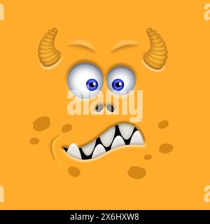 Lustiges Orangefarbenes Monster-Gesicht. Comic Monster Gesicht Illustration. Stockfoto