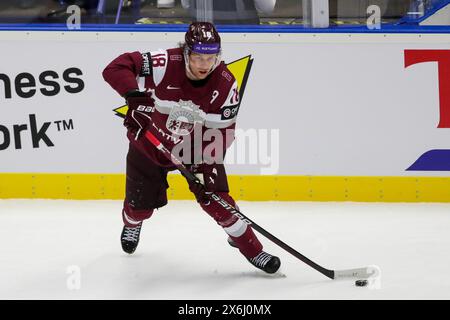 Ostrava, Tschechische Republik. Mai 2024. Abols Rodrigo von Lettland im Einsatz während des Spiels der IIHF Eishockey-Weltmeisterschaft 2024 zwischen Lettland und Frankreich in der Ostravar Arena Ostrava. Endpunktzahl; Lettland 3 : 2 Frankreich. (Foto: Grzegorz Wajda/SOPA Images/SIPA USA) Credit: SIPA USA/Alamy Live News Stockfoto