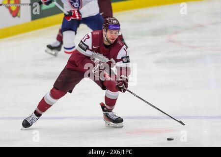 Ostrava, Tschechische Republik. Mai 2024. Martins Dzierkals von Lettland im Einsatz während des Spiels der IIHF Eishockey-Weltmeisterschaft 2024 zwischen Lettland und Frankreich in der Ostravar Arena Ostrava. Endpunktzahl; Lettland 3 : 2 Frankreich. (Foto: Grzegorz Wajda/SOPA Images/SIPA USA) Credit: SIPA USA/Alamy Live News Stockfoto