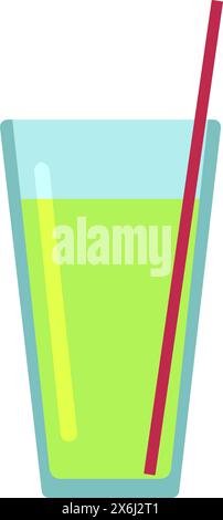 Zitruslimonade in kindlichem Glas. Heller kindlicher, sorgloser Cocktail mit Strohzeichnung für festliches Frühlingsbanner. Flaches handgezogenes Fahrzeug Stock Vektor