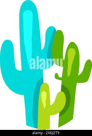 mexikanische Kakteen, die von einem Kind gezeichnet wurden. Helle kindliche, unachtsame Wildstachelpflanzen Sukkulenten zeichnen für das Design der festlichen Frühlingsbanner. Flache Hand-dr Stock Vektor