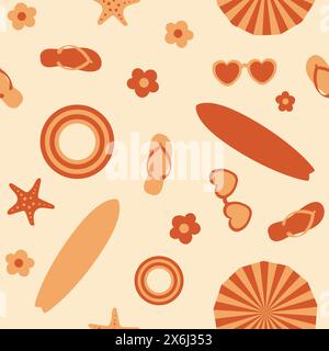 Retro Beach Vibe Seamless Pattern Stock Vektor