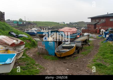 Südbahnhof, Nr. Redcar, North Yorkshire, Großbritannien. Bootswerft in einem kleinen Hafen, der lokal als Paddy's Hole bekannt ist. Stockfoto