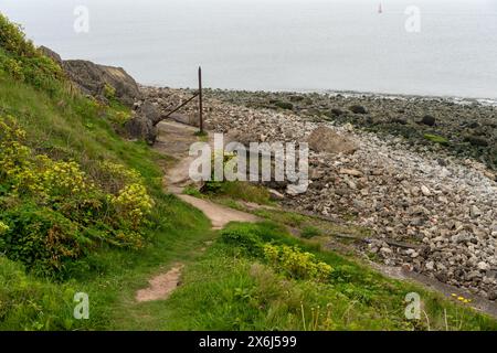 Blick auf South Gare, Redcar, North Yorkshire, Großbritannien. Postindustrielle Küstenlandschaft. Stockfoto