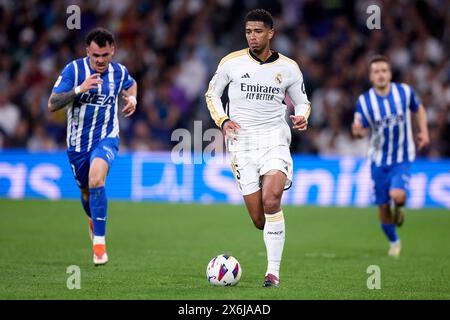 Madrid, Spanien. Mai 2024 Madrid, Spanien. 14. Mai 2024 Vinicius Junior von Real Madrid blickt auf das LaLiga EA Sports Spiel zwischen Real Madrid CF und Deportivo Alaves im Estadio Santiago Bernabeu am 14. Mai 2024 in Madrid, Spanien. (Foto von QSP) Stockfoto