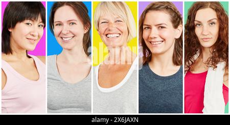 Porträts zufriedener erwachsener Frauen verschiedener Generationen in Sportbekleidung Stockfoto