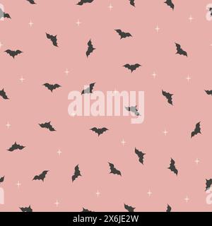 Nahtlose Vektormuster dunkelgrau gruselige Fledermäuse Silhouetten auf Rosa, halloween. Textil, Sammelalbum. Vektorabbildung Stock Vektor