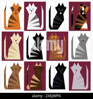 Drei Reihen Quilt Pattern Katzen Stockfoto