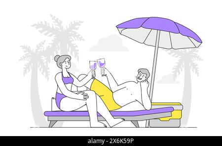 Paare am Sommerstrand Vektor einfach Stock Vektor