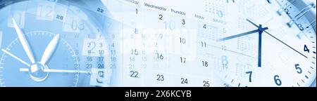 Zusammengesetztes Zeitmanagement für Uhren und Kalender blau Stockfoto