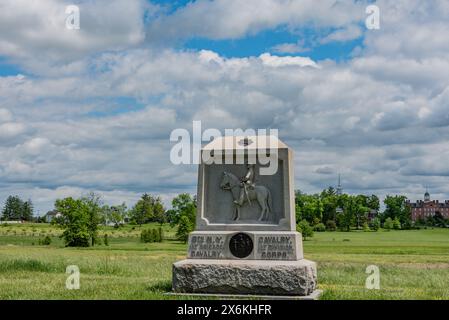 Das Lutherische Seminar und das 8th NY Cavalry Monument, Gettysburg PA USA Stockfoto