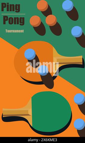 Tischtennis, Tischtennisflyer, Plakatdesign, Sporteinladungsvektor, bearbeitbare Vorlage. Bälle und Tennisschläger Stock Vektor