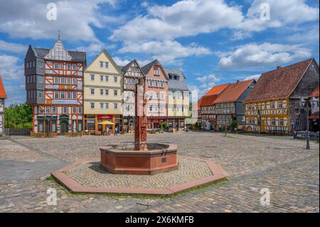 Marktplatz im Freilichtmuseum Hessenpark bei Neu-Anspach im Taunus, Hessen, Deutschland Stockfoto