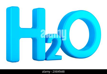 Wasser H2O, chemische Formel. 3D-Rendering isoliert auf weißem Hintergrund Stockfoto