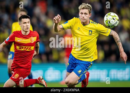 Dänemark. Mai 2024. Broendby IF ist Nicolai Vallys und Oliver Villadsen des FC Nordsjaelland während des 3F Superliga-Spiels zwischen Broendby IF und FC Nordsjaelland im Broendby Stadium in Broendby am Mittwoch, den 15. Mai 2024. (Foto: Mads Claus Rasmussen/Ritzau Scanpix) Credit: Ritzau/Alamy Live News Stockfoto