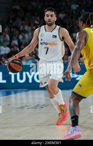 Madrid, Spanien. Mai 2024. Facundo Campazzo von Real Madrid während des 1. Viertelfinalspiels der Liga Endesa ACB zwischen Real Madrid und Gran Canaria im Wizink Center am 15. Mai 2024 in Madrid Spanien (Foto: Oscar Gonzalez/SIPA USA) Credit: SIPA USA/Alamy Live News Stockfoto