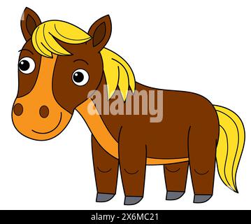 Zeichentrickszene mit Farm Ranch Tier Hengst Pony Pferd Ausmalseite Zeichnung Skizze isolierte Hintergrund Illustration für die Kinder Stockfoto