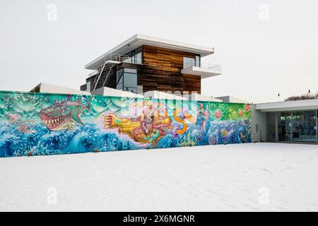 Buchheim Museum of Fantasy mit Schnee im Winter, Bernried, Starnberger See, Fünfseenland, Pfaffenwinkel, Oberbayern, Bayern, Deutschland Stockfoto