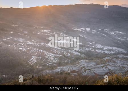 Yuanyang Reisterrasse von Bada in der Provinz Yunnan, China. Hintergrund Stockfoto