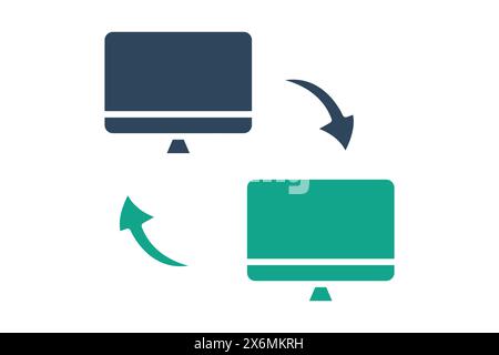 Symbol für Datenübertragung. Monitor mit Pfeil. Symbol für Informationstechnologie. Symbolstil durchgehend. Illustration des Technologieelements Vektor Stock Vektor