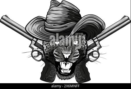 vektordarstellung des monochromen Cowboy-Leopardendesigns Stock Vektor