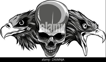 vektordarstellung zweier Kopfadler mit Schädel Stock Vektor