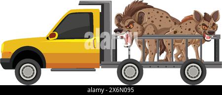 Vektorillustration von Hyänen in einem LKW-Bett Stock Vektor